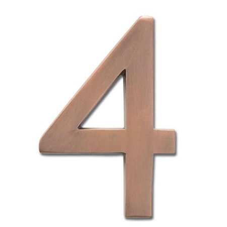 PERFECTPATIO Solid Cast Brass 5 in. Antique Copper Floating House Number 4 PE2522226